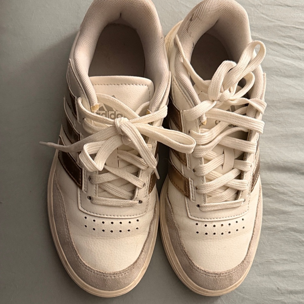 Adidas Women's Beige and White Sneakers